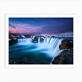 Waterfall At Sunset In Iceland Art Print