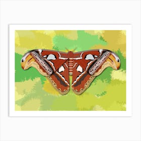 Mechanical Butterfly The Atlas Moth Techno Attacus Atlas On A Yellow And Green Background Art Print