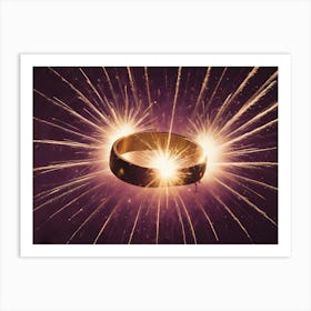 A Golden Ring Surrounded By Glowing Sparks Against A Dark Purple Background Art Print