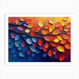 Elegant Colorful Tree With Vibrant Leaves Hanging Branches Painting Art Print