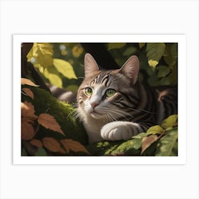 A Cat Lounging In The Shade Of Leaves And Trees Art Print