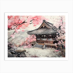 Temple And Sakura 1 Art Print