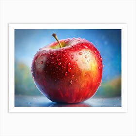 Red Apple With Water Drops Art Print