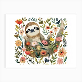 Little Floral Sloth 2 Art Print