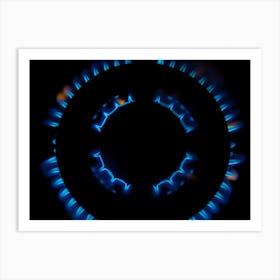 Gas Burner Flames Closeup Top View Isolated On Black Background Art Print