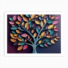 Colorful Tree with Leaves on Hanging Branches Illustration Background 5 Art Print