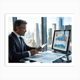 Businessman Looking At Graphs 1 Art Print