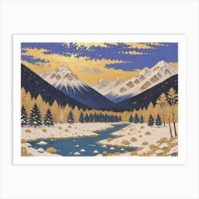 Golden Glow on Snow-Capped Peaks 1 Art Print