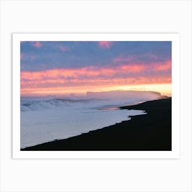 Sunset At Black Sand Beach Iceland Art Print