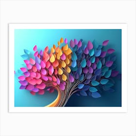 Colorful 3d Tree with Leaves on Hanging Branches Illustration Background Art Print