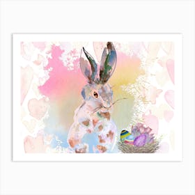 Easter Bunny. Pink watercolor rabbit. Abstract Nursery kids art print. Easter card Art Print