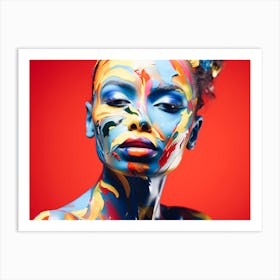 Beautiful Woman With Colorful Paint On Her Face Art Print