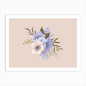 Blue Flowers On A Beige Background Art Print