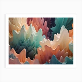 Abstract Landscape Of Flowing, Colorful Shapes, Resembling Clouds, Waves, Or Coral Reefs, Creating A Sense Of Motion And Fantasy Art Print