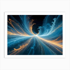 Abstract Blue And Orange Streaks Of Light Converge And Expand In A Dynamic, Cosmic Display Art Print