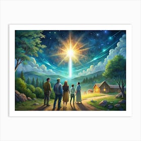 Family Looking At A Star In The Sky Art Print