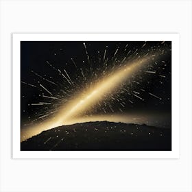 Image Of A Bright, Golden Light Bursting From A Black Surface, Creating A Starburst Effect With Sparks And Dust Art Print