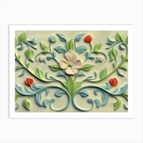 Seamless Relief Sculpture Retro Pattern Botanic Garden Leaf Vine Flower Art Print