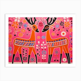 Reindeer 3 Folk Style Animal Illustration Art Print