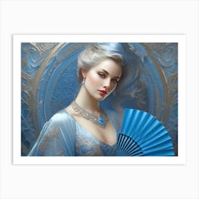 Lady With A Blue Fan Art Print