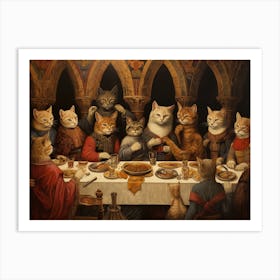 Cats Feasting At A Banquet Renaissance Painting Inspired Art Print