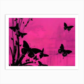 Pink And Black Butterflies 3 Art Print