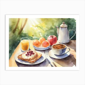 Breakfast On A Table In The Sunlight Watercolour Art Print