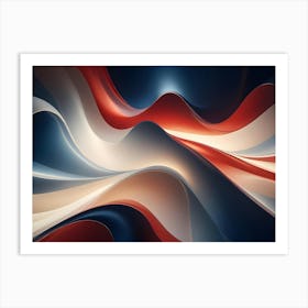 An Abstract Image Of Flowing, Wavy Lines In Red, White, And Blue Colors, Creating A Dynamic And Abstract Background Art Print