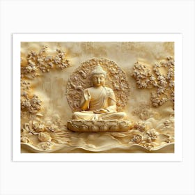 3d Hindu Ancient Religious Buddha Art Background Golden 4 Art Print