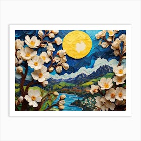 Moon And Flowers Art Print