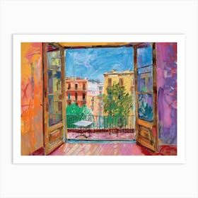 Barcelona From The Window View Painting 4 Art Print