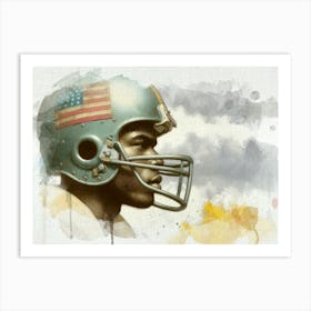 American Football Player Watercolor retro 1 Art Print