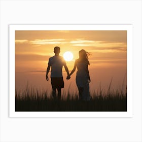 Couple Holding Hands At Sunset Art Print