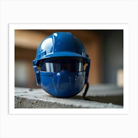 Blue Helmet On Concrete Art Print