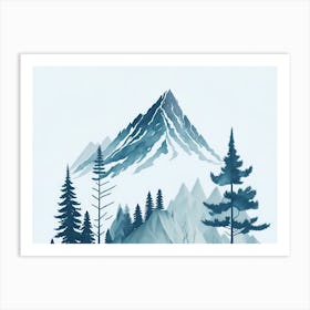 Mountain And Forest In Minimalist Watercolor Horizontal Composition 345 Art Print
