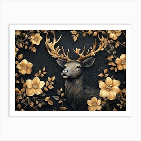 Deer With Flowers 1 Poster