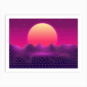 Synthwave Space: Sunset [synthwave/vaporwave/cyberpunk] — aesthetic poster, retrowave poster, neon poster 1 Art Print