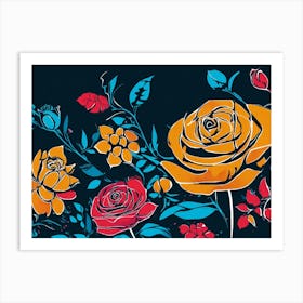 Roses On A Black Background Art Print