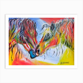 Two Horses In Love acrylic painting  Art Print