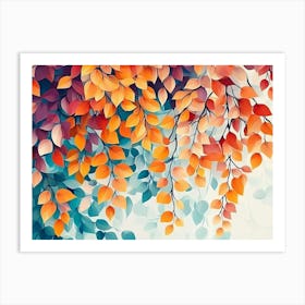 Hanging Branches Seamless Pattern Leaves Fall With Bright Color Flowers 1 Art Print