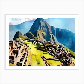 Machu Picchu AI watercolor Art Print