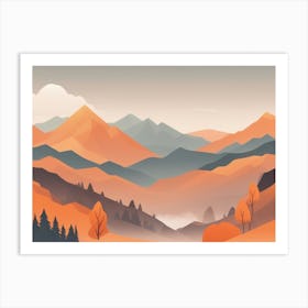 Misty mountains horizontal background in orange tone 63 Art Print