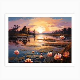 Sunset With Water Lilies Art Print