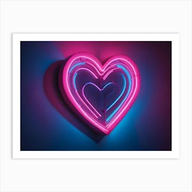 A Neon Heart Made Of Three Pink And Blue Glowing Lines On A Dark Blue Background Art Print