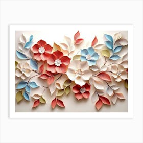 Blossoming 3d Floral Artistry Leaves, Flowers And A Mesmerizing Illusion 1 Art Print