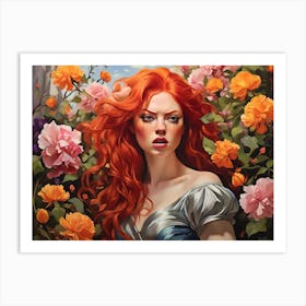 Woman among roses Art Print