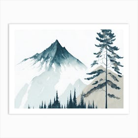 Mountain And Forest In Minimalist Watercolor Horizontal Composition 304 Art Print