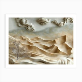 3d Relief Featuring Abstract Representations Of A Desert Landscape With Textured Sand Dunes And Sparse 1 Art Print