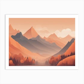 Misty mountains horizontal background in orange tone 3 Art Print