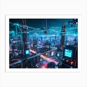 A Digital Painting Of A Globally Networked Cityscape Futuristic Ai Central Node Glowing With Connec (1) 2 Art Print